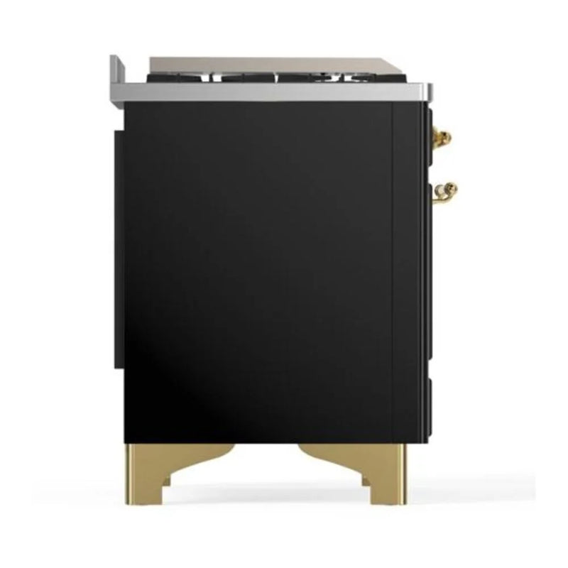 ILVE Majestic II 40" Dual Fuel Freestanding Range in Glossy Black with Brass Trim, UMD10FDQNS3BKGLP
