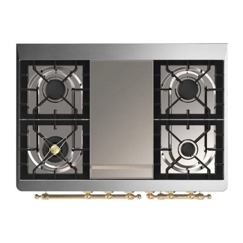 ILVE Majestic II 40" Dual Fuel Freestanding Range in Glossy Black with Brass Trim, UMD10FDQNS3BKGLP