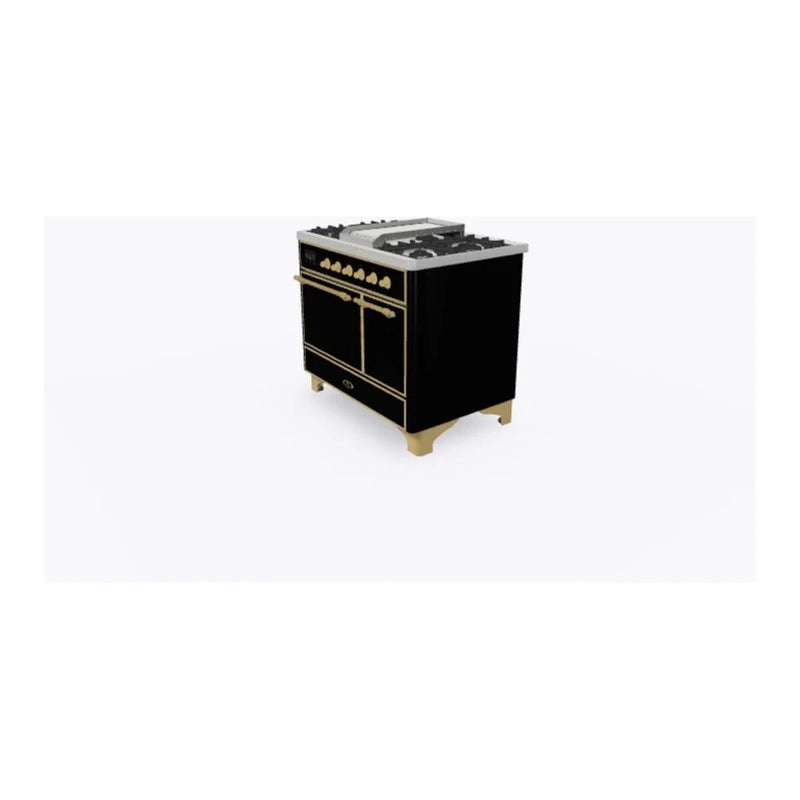 ILVE Majestic II 40" Dual Fuel Freestanding Range in Glossy Black with Brass Trim, UMD10FDQNS3BKG