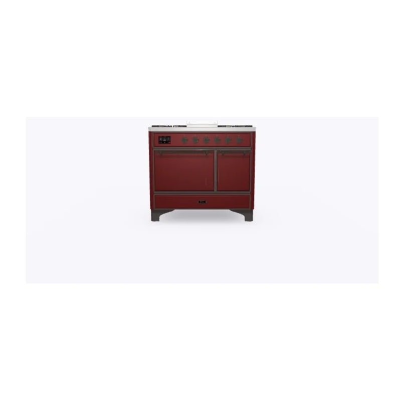 ILVE Majestic II 40" Dual Fuel Freestanding Range in Burgundy with Burnished Trim, UMD10FDQNS3BUBLP