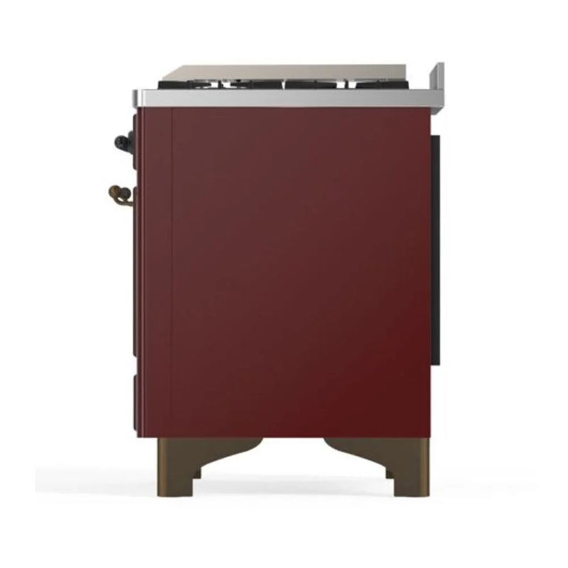 ILVE Majestic II 40" Dual Fuel Freestanding Range in Burgundy with Burnished Trim, UMD10FDQNS3BUBLP