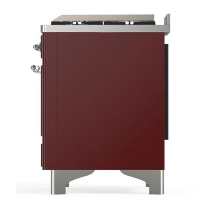 ILVE Majestic II 40" Dual Fuel Freestanding Range in Burgundy with Chrome Trim, UMD10FDQNS3BUCLP