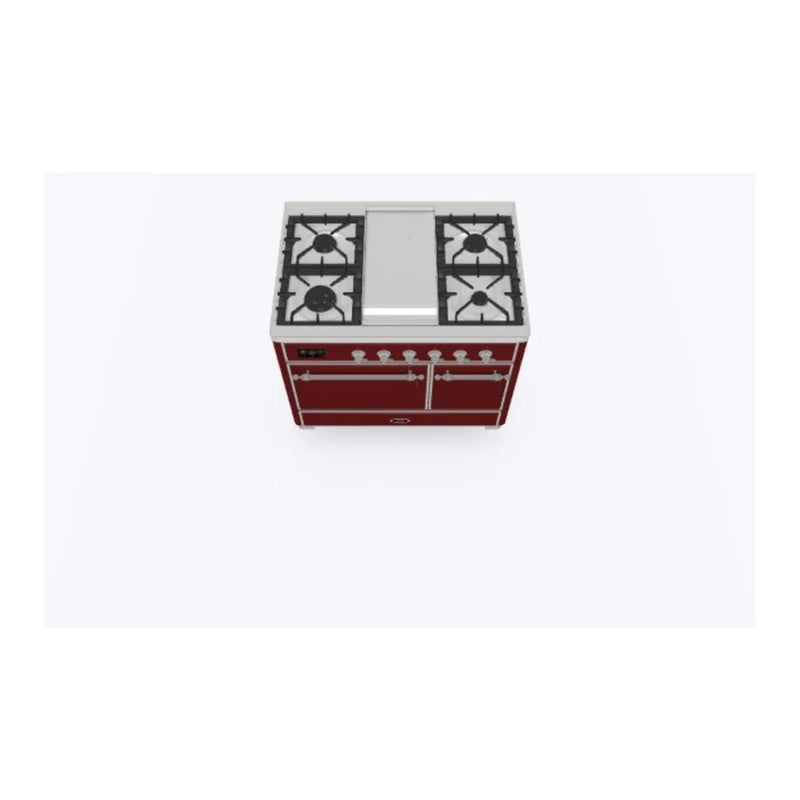 ILVE Majestic II 40" Dual Fuel Freestanding Range in Burgundy with Chrome Trim, UMD10FDQNS3BUC