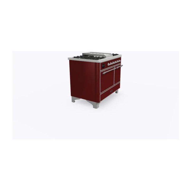 ILVE Majestic II 40" Dual Fuel Freestanding Range in Burgundy with Chrome Trim, UMD10FDQNS3BUC