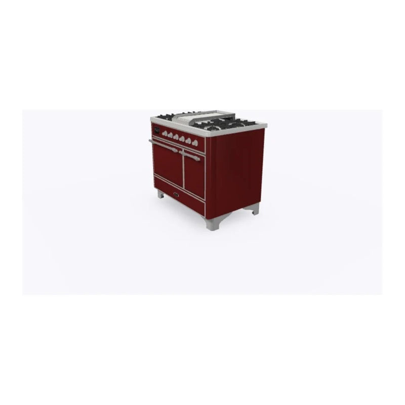 ILVE Majestic II 40" Dual Fuel Freestanding Range in Burgundy with Chrome Trim, UMD10FDQNS3BUC