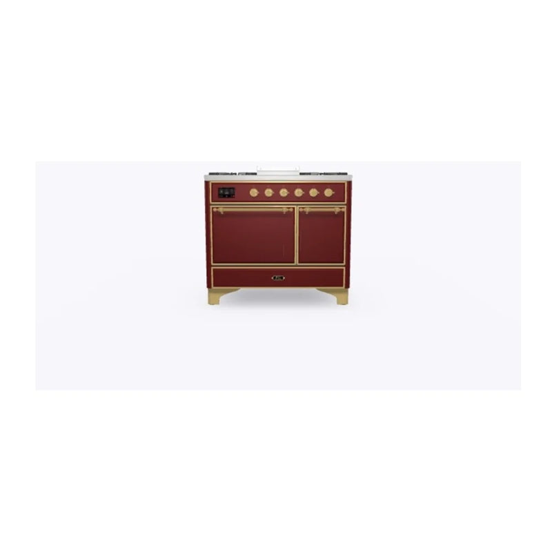 ILVE Majestic II 40" Dual Fuel Freestanding Range in Burgundy with Brass Trim, UMD10FDQNS3BUGLP