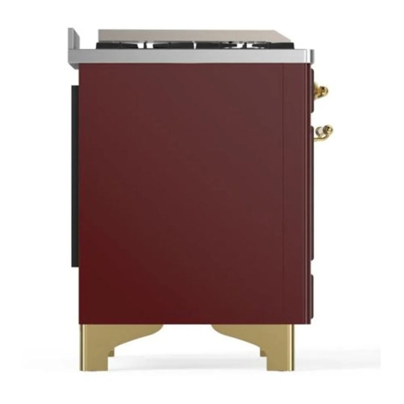 ILVE Majestic II 40" Dual Fuel Freestanding Range in Burgundy with Brass Trim, UMD10FDQNS3BUGLP
