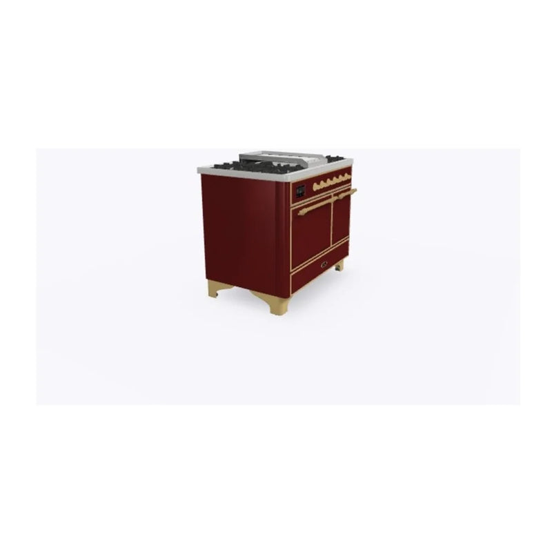 ILVE Majestic II 40" Dual Fuel Freestanding Range in Burgundy with Brass Trim, UMD10FDQNS3BUG