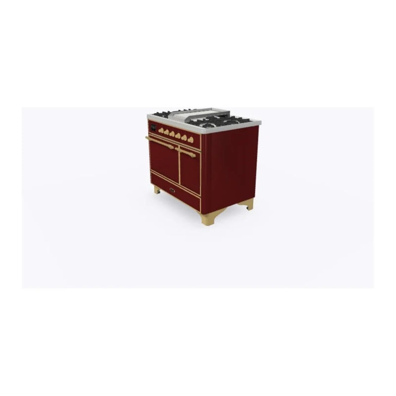ILVE Majestic II 40" Dual Fuel Freestanding Range in Burgundy with Brass Trim, UMD10FDQNS3BUG