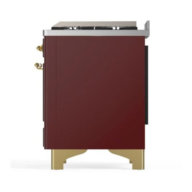 ILVE Majestic II 40" Dual Fuel Freestanding Range in Burgundy with Brass Trim, UMD10FDQNS3BUG