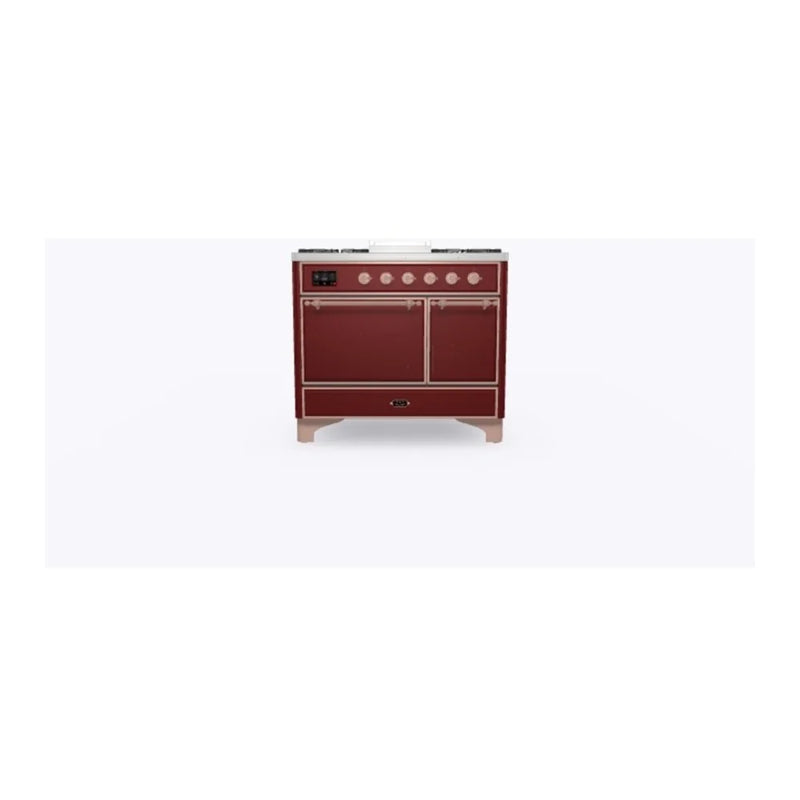 ILVE Majestic II 40" Dual Fuel Freestanding Range in Burgundy with Copper Trim, UMD10FDQNS3BUPLP