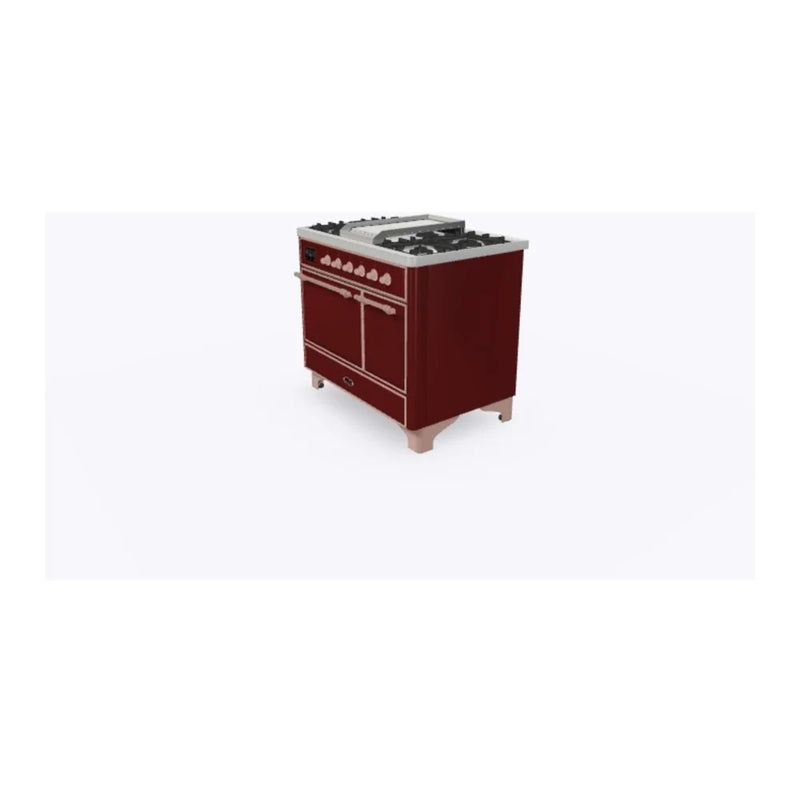 ILVE Majestic II 40" Dual Fuel Freestanding Range in Burgundy with Copper Trim, UMD10FDQNS3BUPLP