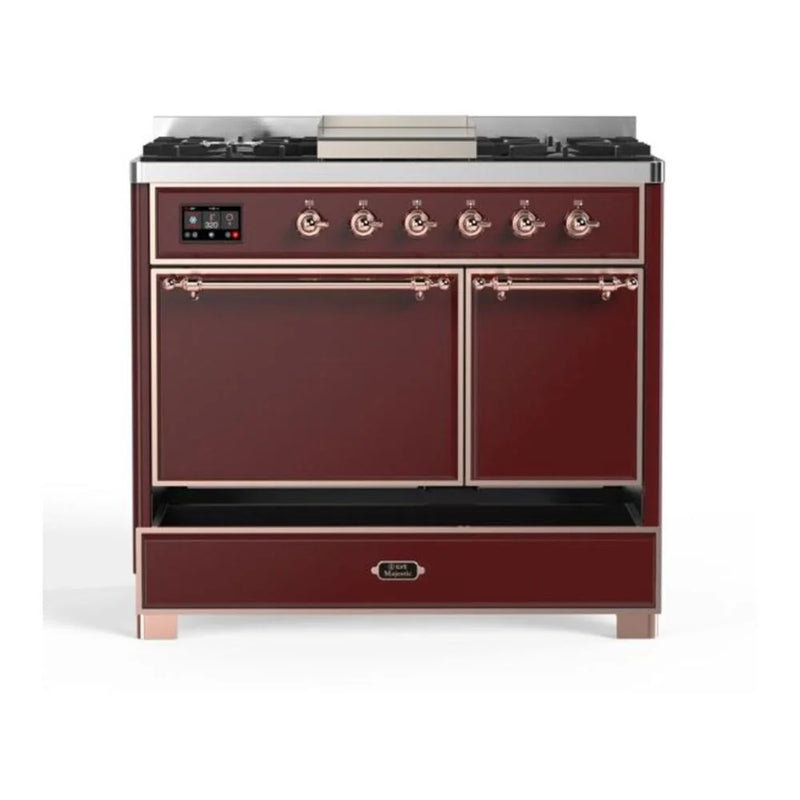 ILVE Majestic II 40" Dual Fuel Freestanding Range in Burgundy with Copper Trim, UMD10FDQNS3BUPLP
