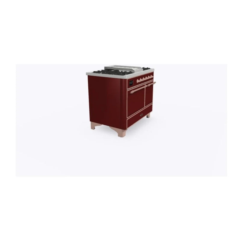 ILVE Majestic II 40" Dual Fuel Freestanding Range in Burgundy with Copper Trim, UMD10FDQNS3BUP