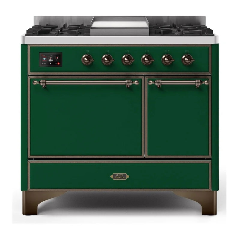 ILVE Majestic II 40" Dual Fuel Freestanding Range in Emerald Green with Burnished Trim, UMD10FDQNS3EGB