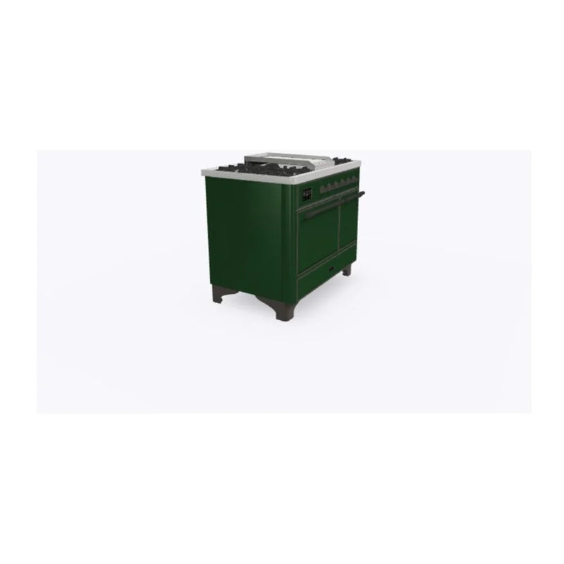 ILVE Majestic II 40" Dual Fuel Freestanding Range in Emerald Green with Burnished Trim, UMD10FDQNS3EGB