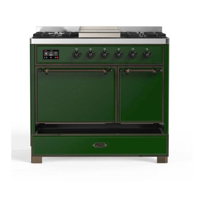 ILVE Majestic II 40" Dual Fuel Freestanding Range in Emerald Green with Burnished Trim, UMD10FDQNS3EGB