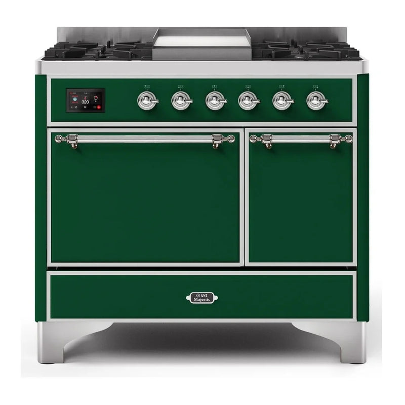 ILVE Majestic II 40" Dual Fuel Freestanding Range in Emerald Green with Chrome Trim, UMD10FDQNS3EGC