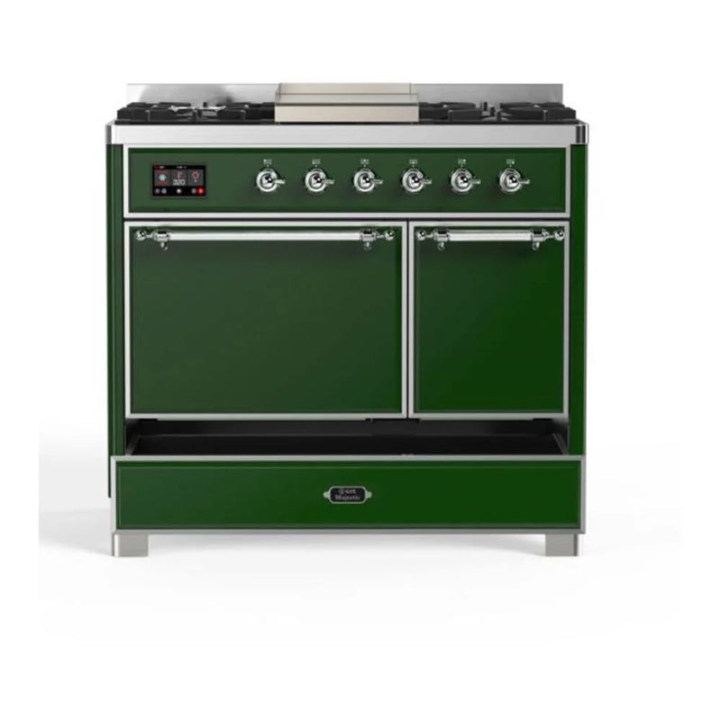 ILVE Majestic II 40" Dual Fuel Freestanding Range in Emerald Green with Chrome Trim, UMD10FDQNS3EGC