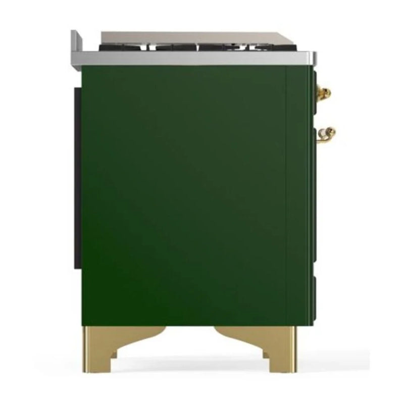 ILVE Majestic II 40" Dual Fuel Freestanding Range in Emerald Green with Brass Trim, UMD10FDQNS3EGGLP
