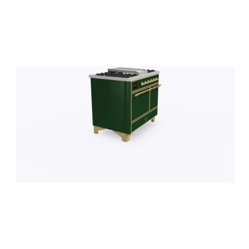 ILVE Majestic II 40" Dual Fuel Freestanding Range in Emerald Green with Brass Trim, UMD10FDQNS3EGG