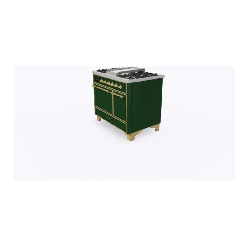 ILVE Majestic II 40" Dual Fuel Freestanding Range in Emerald Green with Brass Trim, UMD10FDQNS3EGG