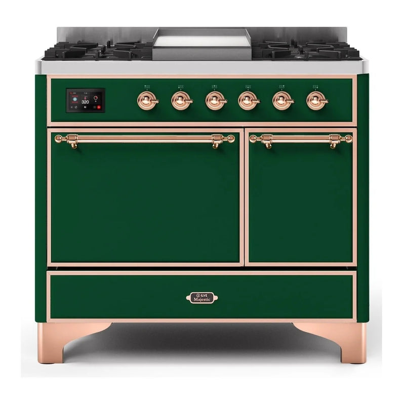 ILVE Majestic II 40" Dual Fuel Freestanding Range in Emerald Green with Copper Trim, UMD10FDQNS3EGP