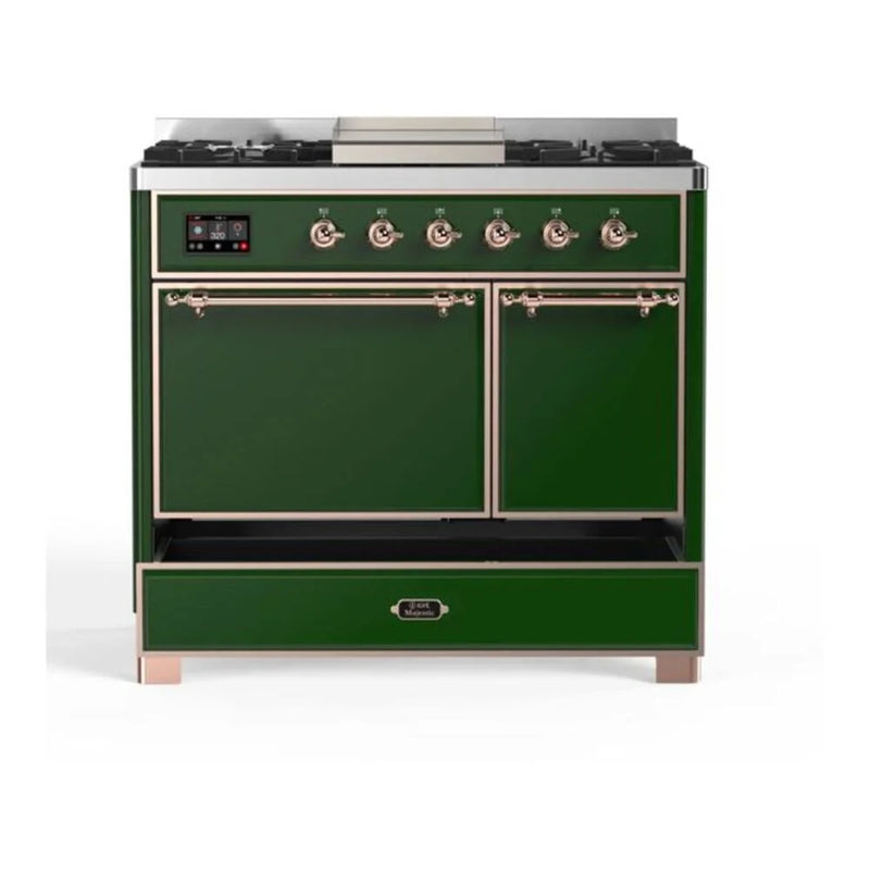 ILVE Majestic II 40" Dual Fuel Freestanding Range in Emerald Green with Copper Trim, UMD10FDQNS3EGP