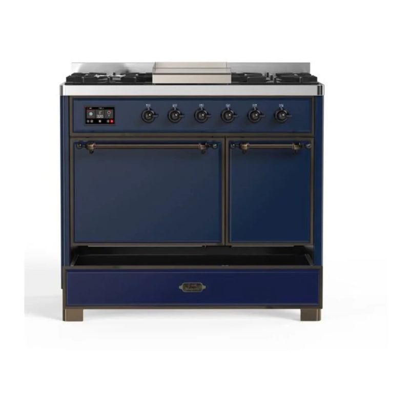 ILVE Majestic II 40" Dual Fuel Freestanding Range in Midnight Blue with Burnished Trim, UMD10FDQNS3MBBLP