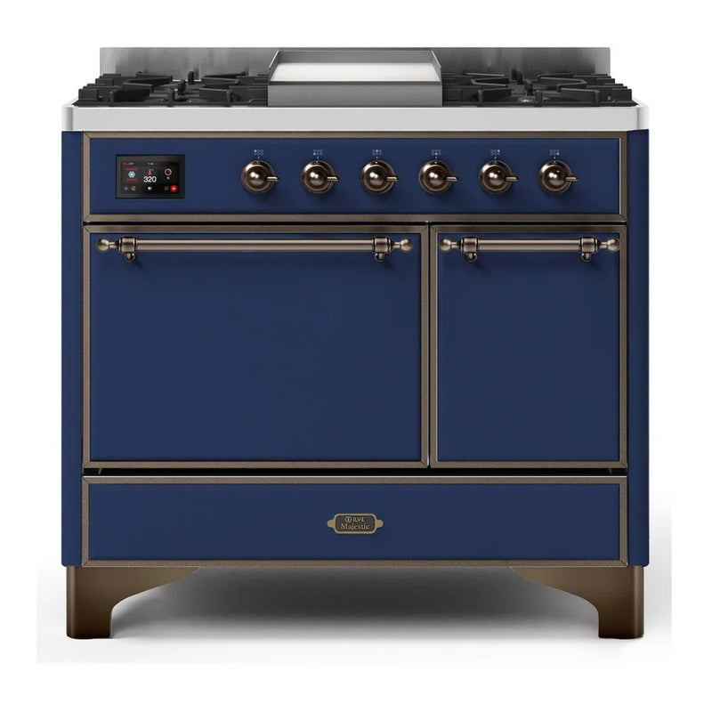 ILVE Majestic II 40" Dual Fuel Freestanding Range in Midnight Blue with Burnished Trim, UMD10FDQNS3MBB