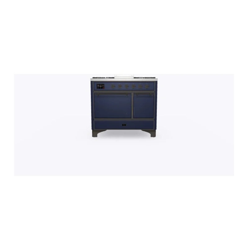 ILVE Majestic II 40" Dual Fuel Freestanding Range in Midnight Blue with Burnished Trim, UMD10FDQNS3MBB