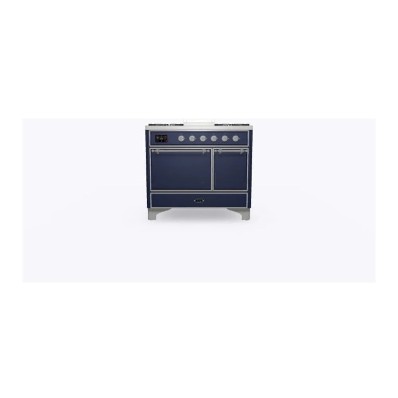 ILVE Majestic II 40" Dual Fuel Freestanding Range in Midnight Blue with Chrome Trim, UMD10FDQNS3MBCLP