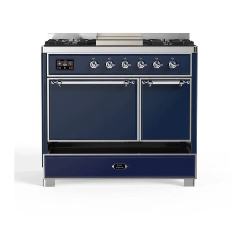 ILVE Majestic II 40" Dual Fuel Freestanding Range in Midnight Blue with Chrome Trim, UMD10FDQNS3MBCLP