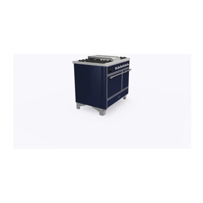 ILVE Majestic II 40" Dual Fuel Freestanding Range in Midnight Blue with Chrome Trim, UMD10FDQNS3MBC