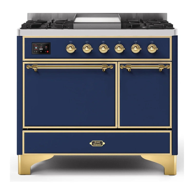 ILVE Majestic II 40" Dual Fuel Freestanding Range in Midnight Blue with Brass Trim, UMD10FDQNS3MBGLP