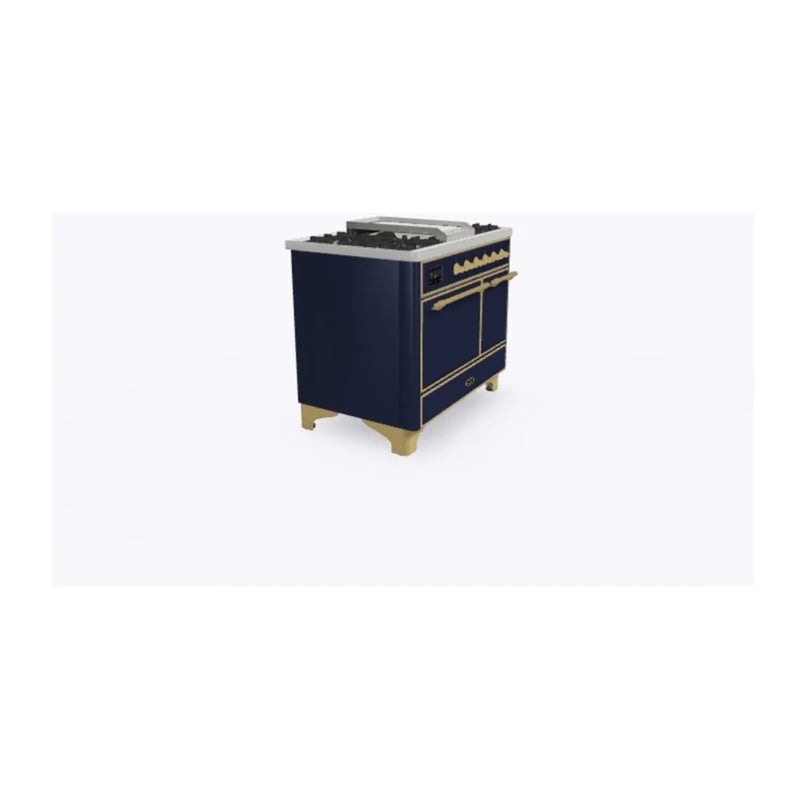 ILVE Majestic II 40" Dual Fuel Freestanding Range in Midnight Blue with Brass Trim, UMD10FDQNS3MBGLP