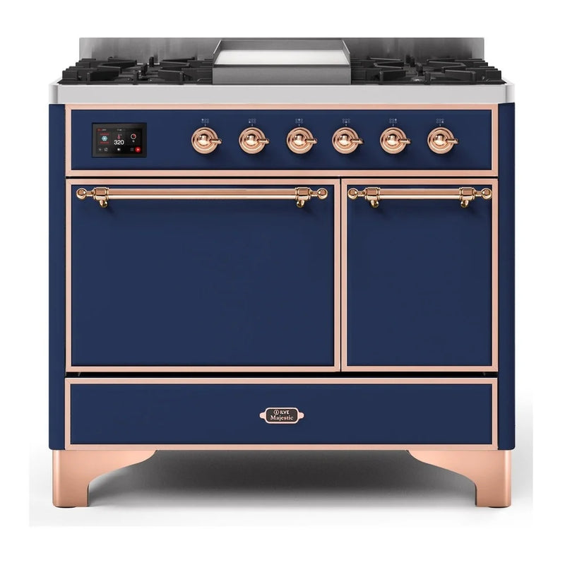 ILVE Majestic II 40" Dual Fuel Freestanding Range in Midnight Blue with Copper Trim, UMD10FDQNS3MBPLP