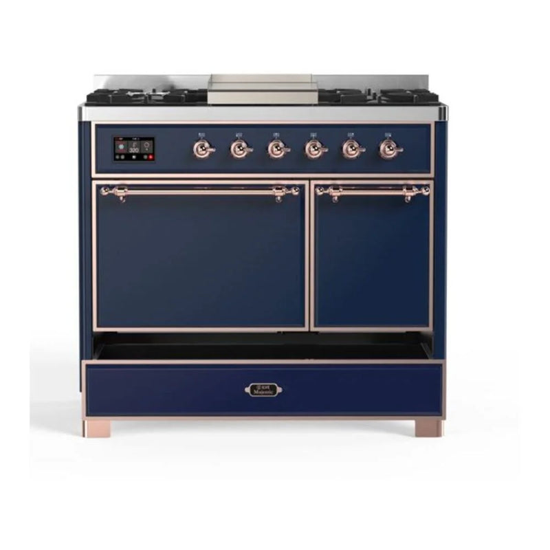 ILVE Majestic II 40" Dual Fuel Freestanding Range in Midnight Blue with Copper Trim, UMD10FDQNS3MBPLP