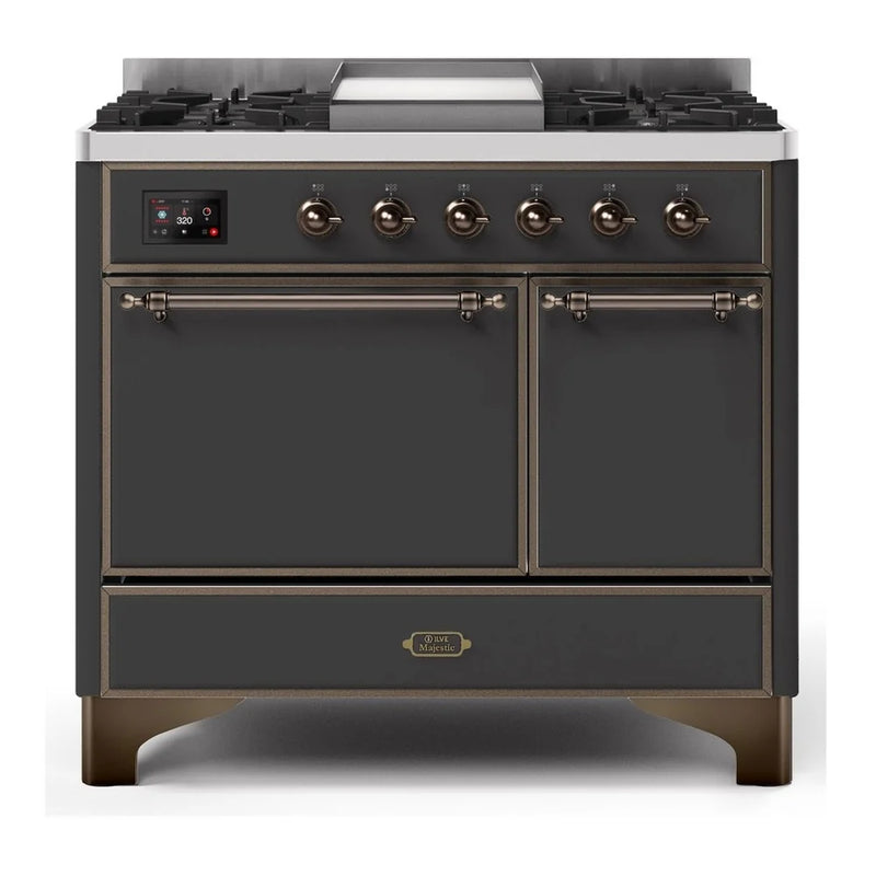 ILVE Majestic II 40" Dual Fuel Freestanding Range in Graphite Matte with Burnished Trim, UMD10FDQNS3MGBLP