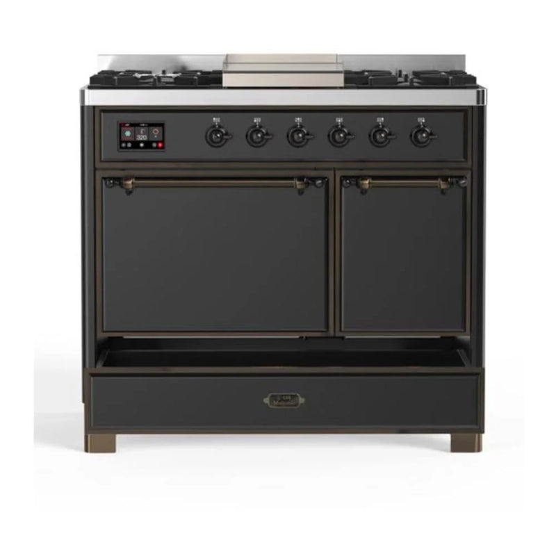 ILVE Majestic II 40" Dual Fuel Freestanding Range in Graphite Matte with Burnished Trim, UMD10FDQNS3MGB