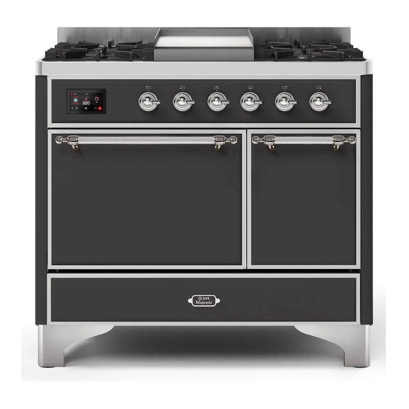 ILVE Majestic II 40" Dual Fuel Freestanding Range in Graphite Matte with Chrome Trim, UMD10FDQNS3MGCLP