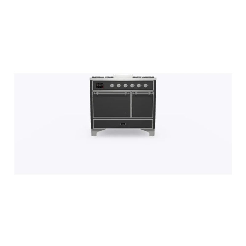 ILVE Majestic II 40" Dual Fuel Freestanding Range in Graphite Matte with Chrome Trim, UMD10FDQNS3MGC