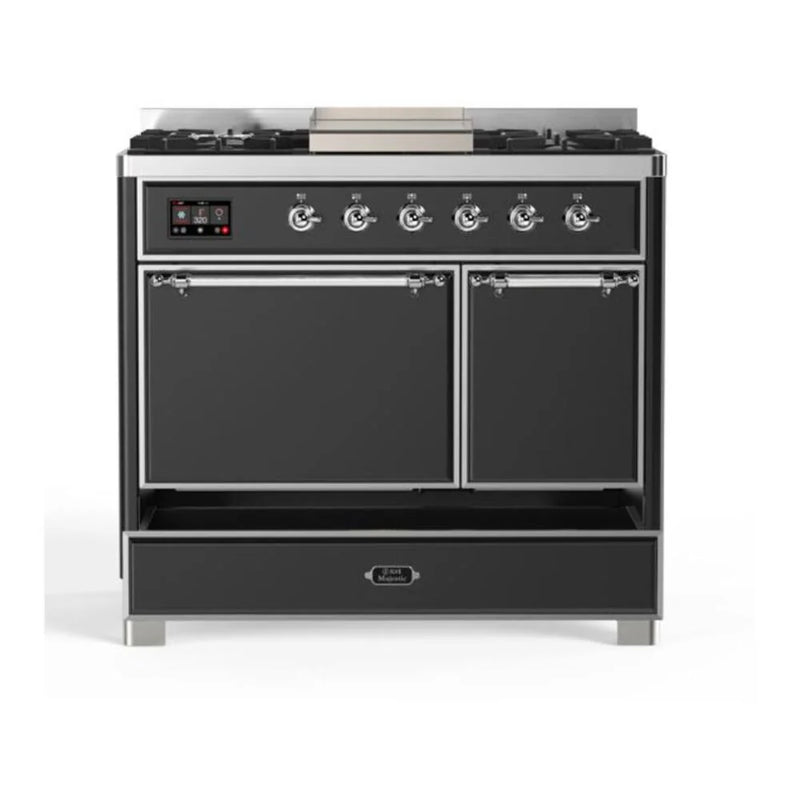 ILVE Majestic II 40" Dual Fuel Freestanding Range in Graphite Matte with Chrome Trim, UMD10FDQNS3MGC