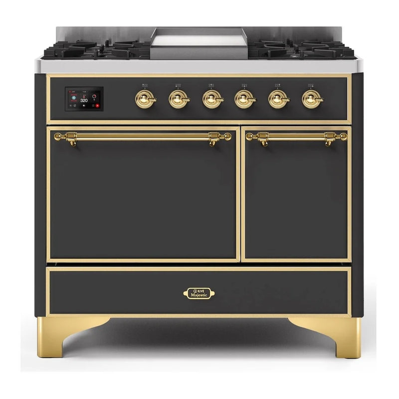 ILVE Majestic II 40" Dual Fuel Freestanding Range in Graphite Matte with Brass Trim, UMD10FDQNS3MGGLP