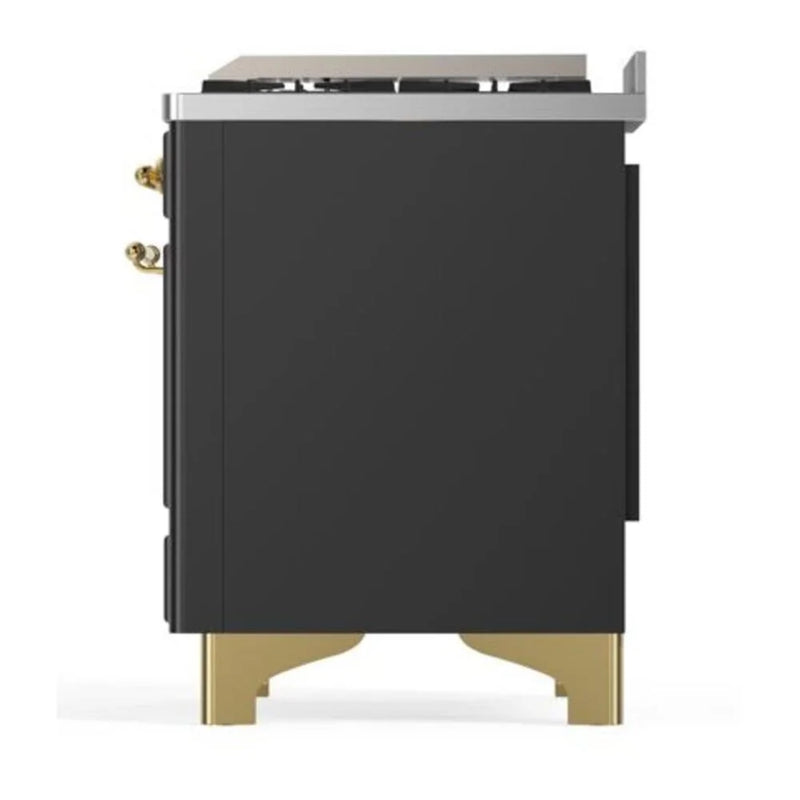 ILVE Majestic II 40" Dual Fuel Freestanding Range in Graphite Matte with Brass Trim, UMD10FDQNS3MGGLP