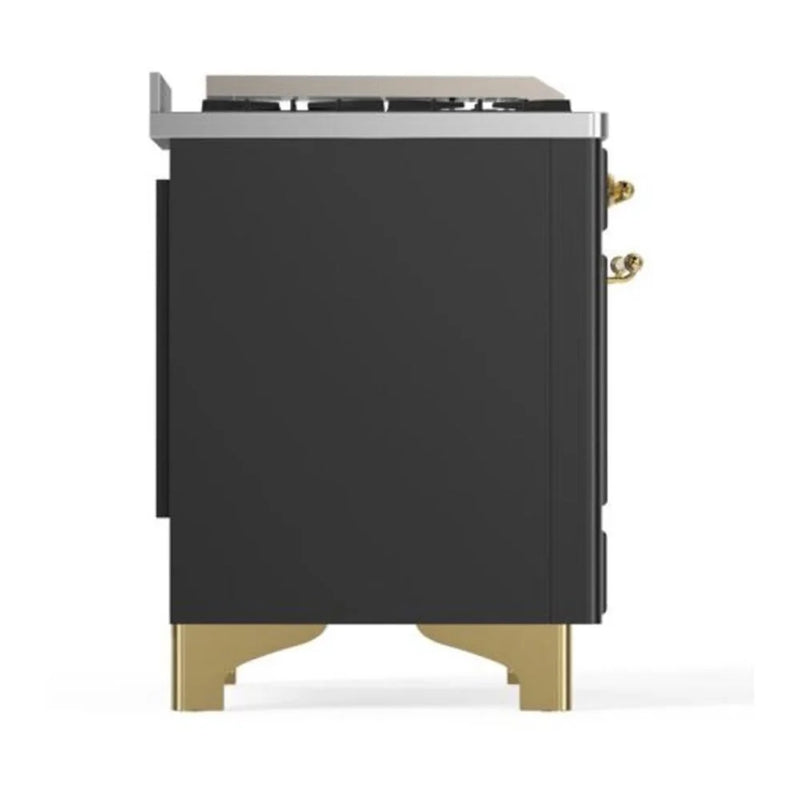 ILVE Majestic II 40" Dual Fuel Freestanding Range in Graphite Matte with Brass Trim, UMD10FDQNS3MGGLP