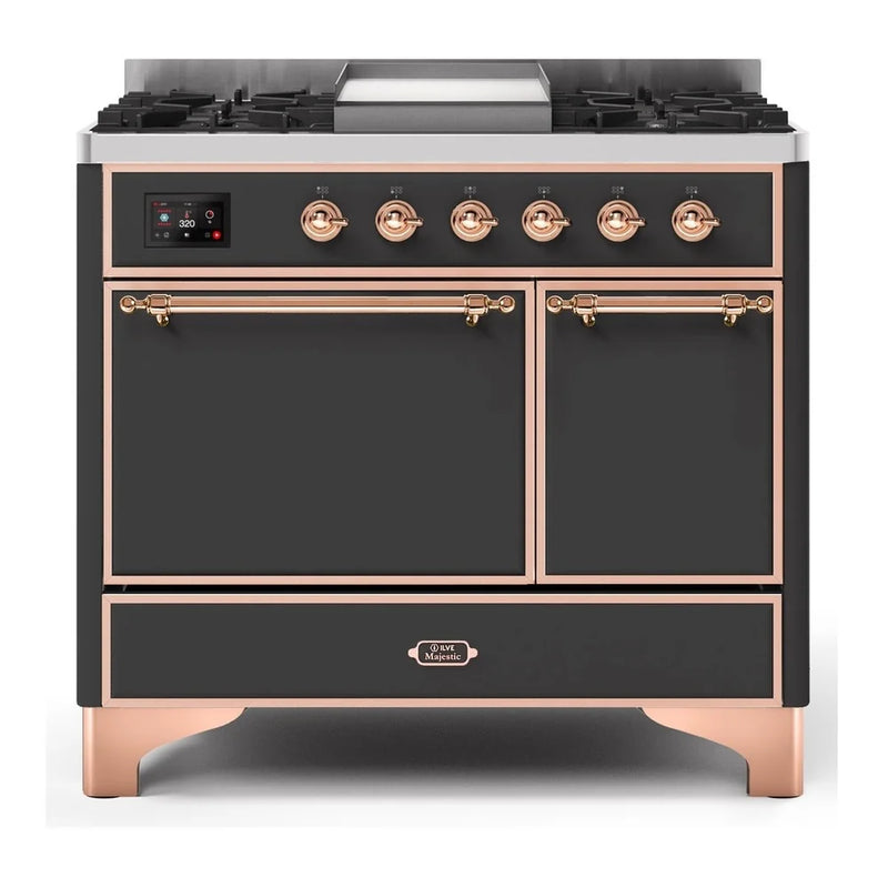 ILVE Majestic II 40" Dual Fuel Freestanding Range in Graphite Matte with Copper Trim, UMD10FDQNS3MGPLP