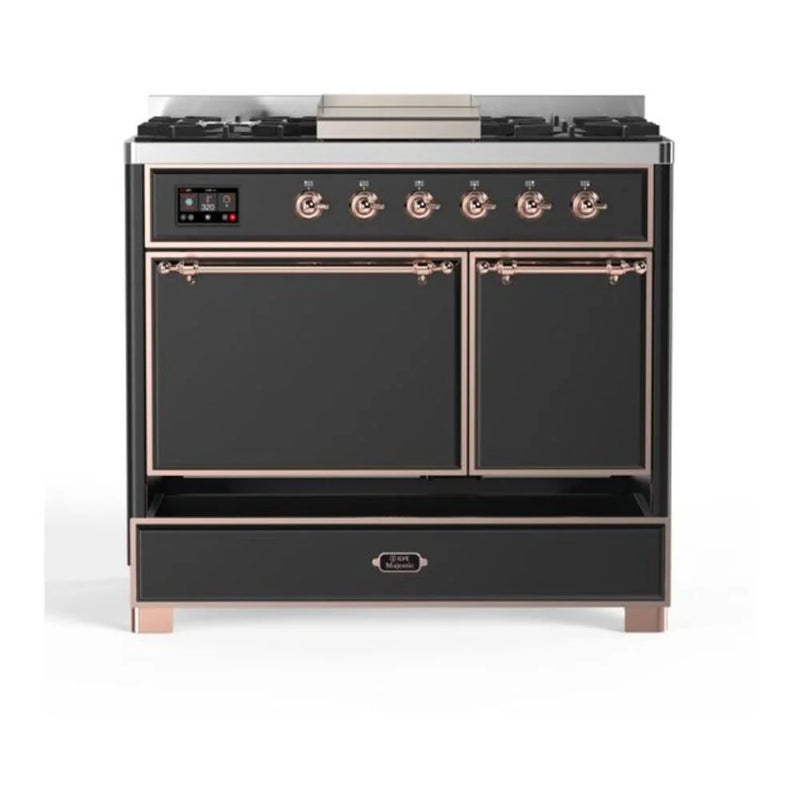 ILVE Majestic II 40" Dual Fuel Freestanding Range in Graphite Matte with Copper Trim, UMD10FDQNS3MGPLP
