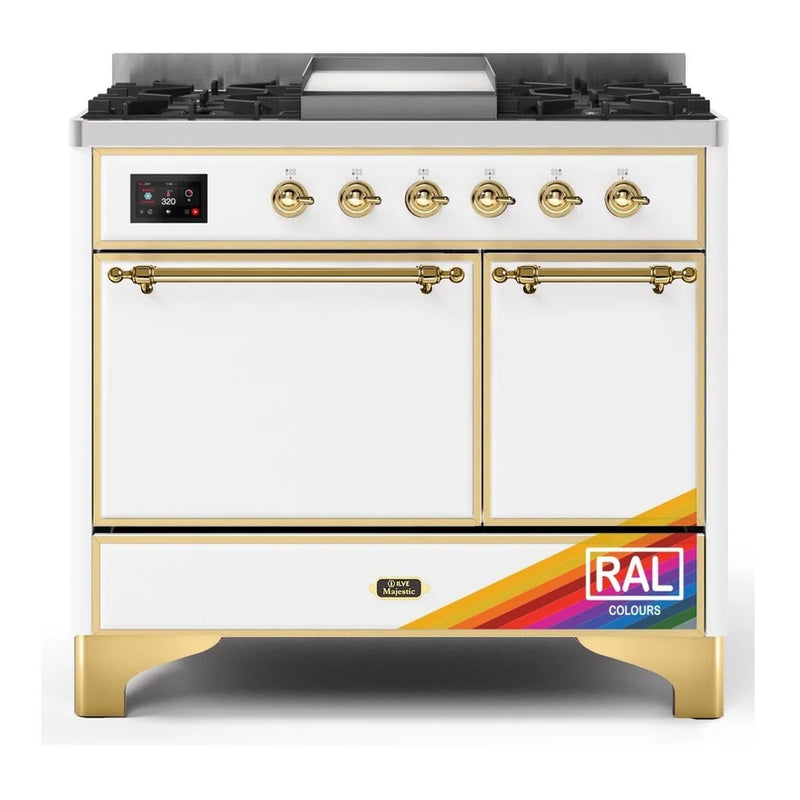 ILVE Majestic II 40" Dual Fuel Freestanding Range in RAL Color with Brass Trim, UMD10FDQNS3RAG