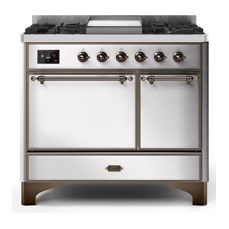 ILVE Majestic II 40" Dual Fuel Freestanding Range in Stainless Steel with Burnished Trim, UMD10FDQNS3SSBLP
